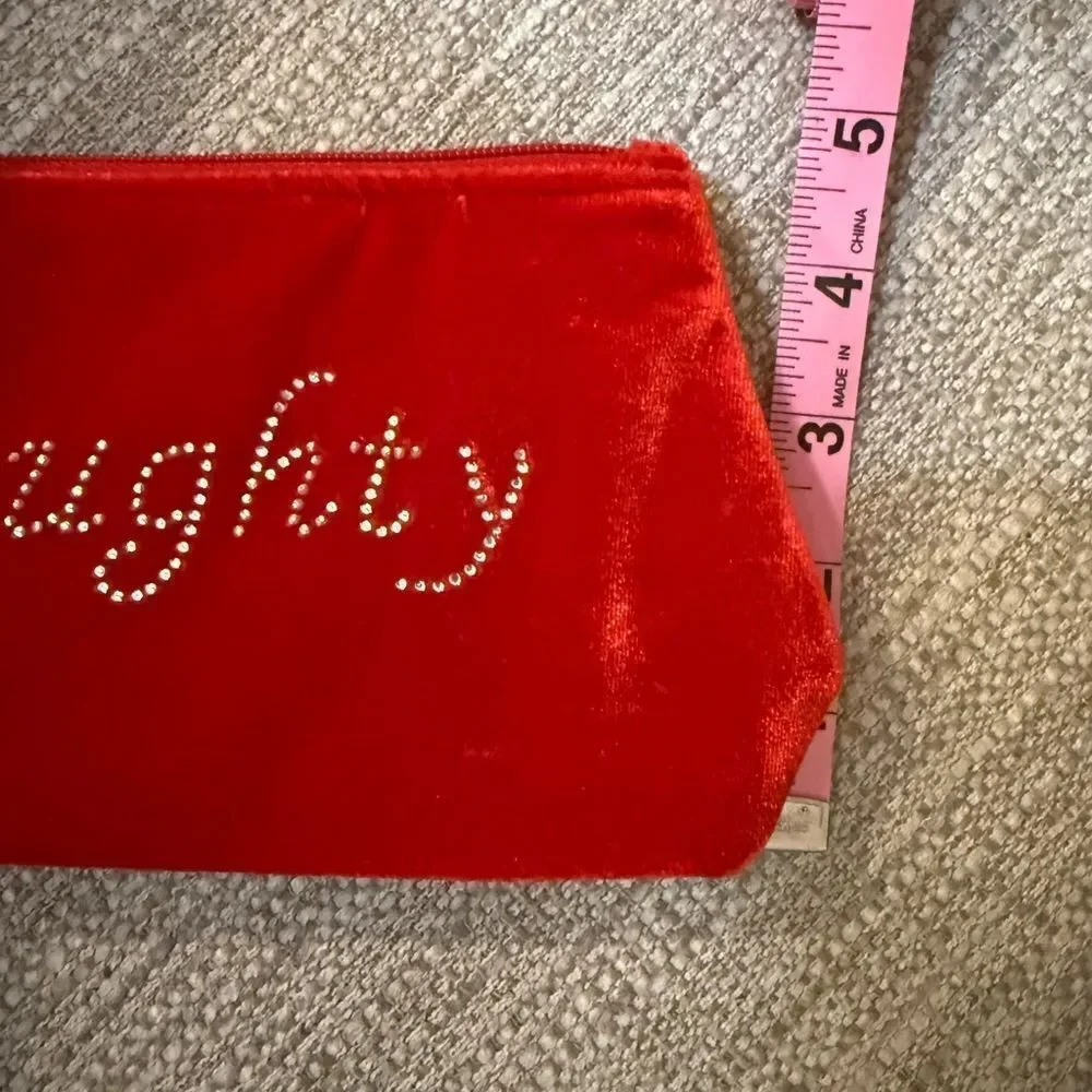 Red Velvet Naughty/Nice Cosmetic Bag with Rhinestone Detail
